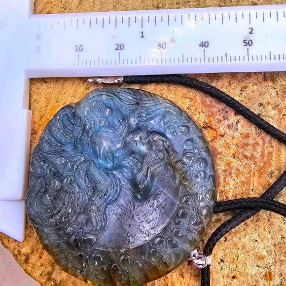 Nature Labradorite Flashy Nine Tails Fox Pendant Necklace - Picture 9 of 10